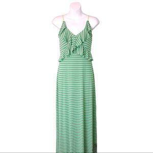 Chelsea & Violet | Green Striped Ruffle Maxi Dress